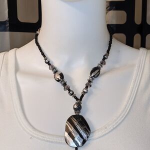 Beautiful lack, gray, silver, clear bead & accent necklace